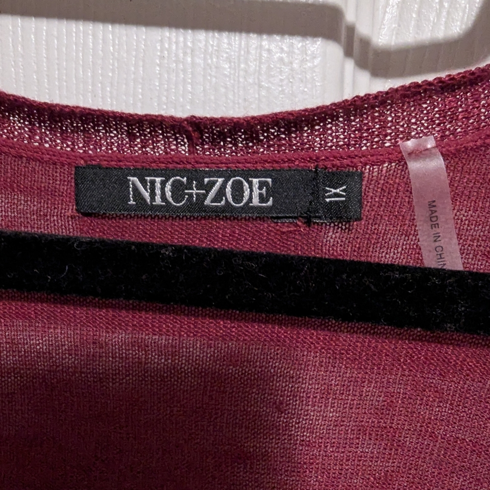 NIC+ZOE Burgundy Open-Front Cardigan Plus Size 1X - Picture 4 of 8
